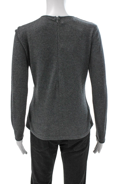 Allude Womens Basic Merino Wool Gray Long Sleeve Round Neck Blouse Size S