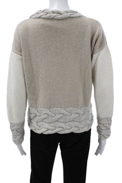 Sharis Place Women Cashmere Blend V-Neck Cable Knit Pullover Beige Size S