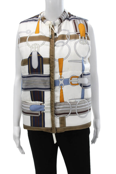 Rani Arabella Women Quilted Silk Geometric Multicolor Zip Vest Size M