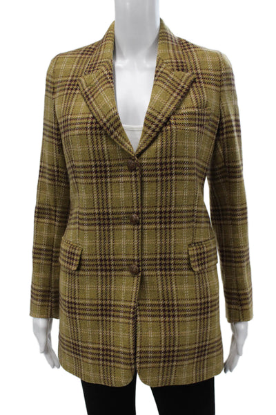 Giuliva Heritage Womens Blazer Green Wool Plaid Button Long Sleeve Size 38
