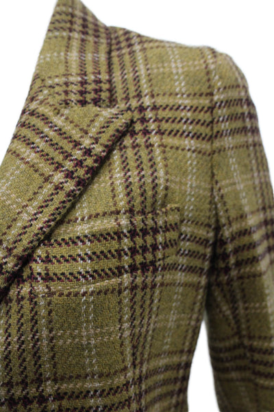 Giuliva Heritage Womens Blazer Green Wool Plaid Button Long Sleeve Size 38