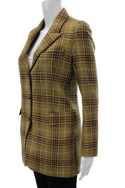 Giuliva Heritage Womens Blazer Green Wool Plaid Button Long Sleeve Size 38