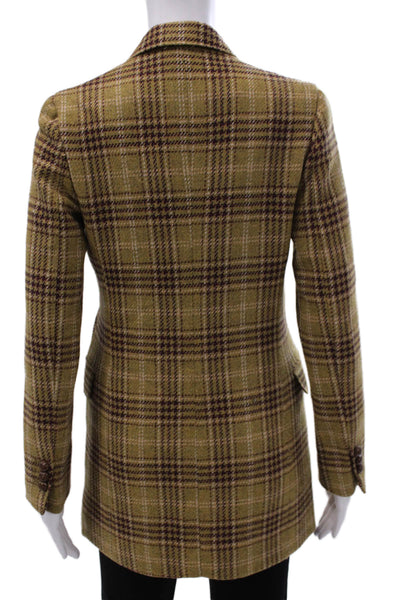 Giuliva Heritage Womens Blazer Green Wool Plaid Button Long Sleeve Size 38