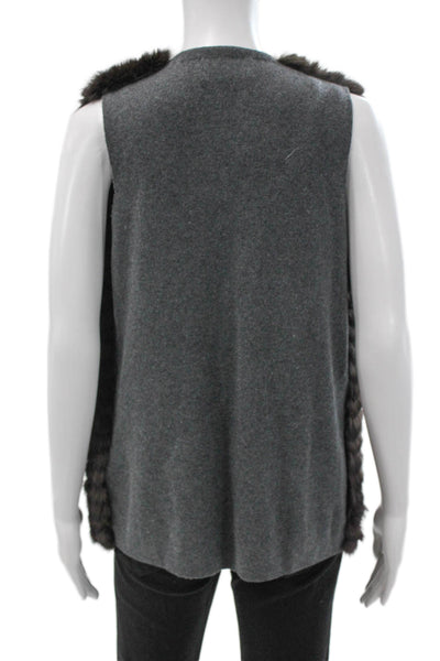Allude Women Merino Wool Brown Sleeveless Vest Round Neck Solid Size S