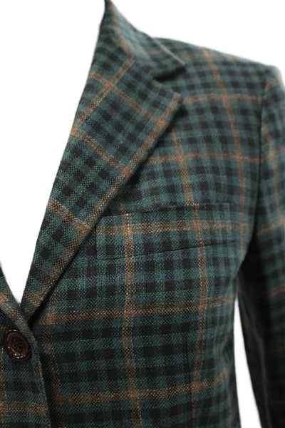 Sharis Place Womens Basic Jacket Multicolor Check Wool Silk Button Size 40