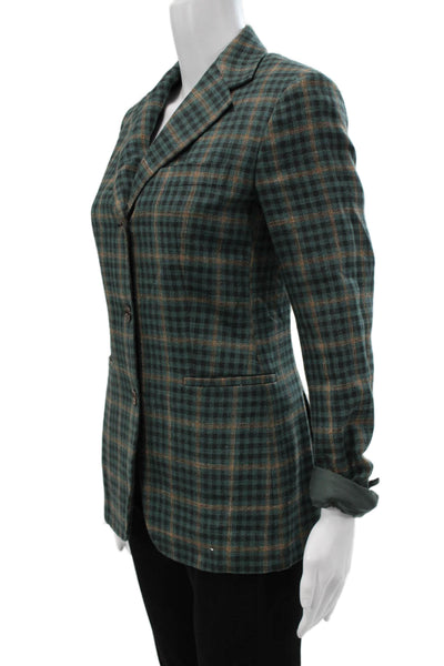 Sharis Place Womens Basic Jacket Multicolor Check Wool Silk Button Size 40