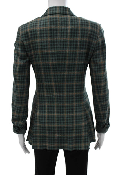 Sharis Place Womens Basic Jacket Multicolor Check Wool Silk Button Size 40