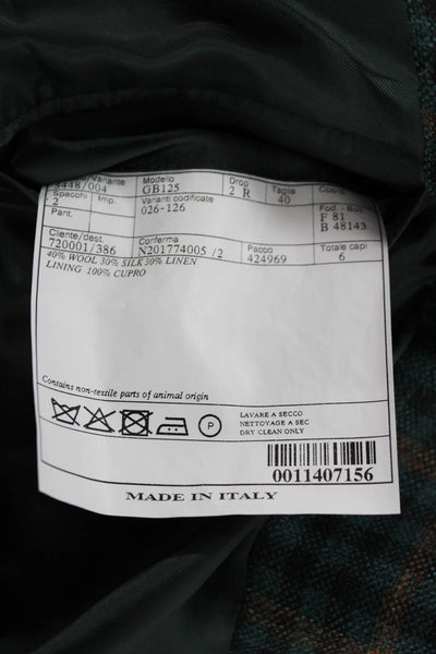 Sharis Place Womens Basic Jacket Multicolor Check Wool Silk Button Size 40