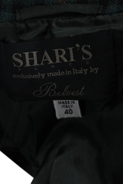 Sharis Place Womens Basic Jacket Multicolor Check Wool Silk Button Size 40