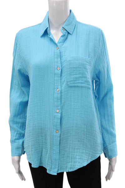Rails Womens Collared Long Sleeve Organic Cotton Button-Up Top Blue Size XS