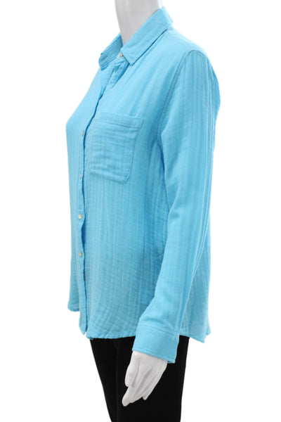 Rails Womens Collared Long Sleeve Organic Cotton Button-Up Top Blue Size XS