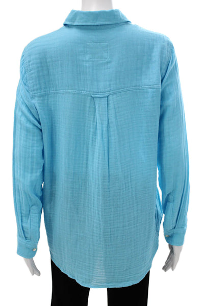 Rails Womens Collared Long Sleeve Organic Cotton Button-Up Top Blue Size XS