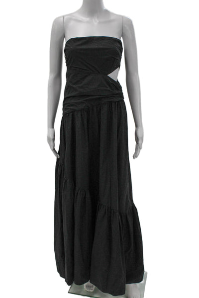 ALC Women Black 100% Cotton Square Neck Sleeveless Maxi Dress Size 2