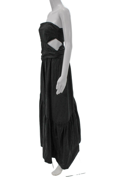 ALC Women Black 100% Cotton Square Neck Sleeveless Maxi Dress Size 2
