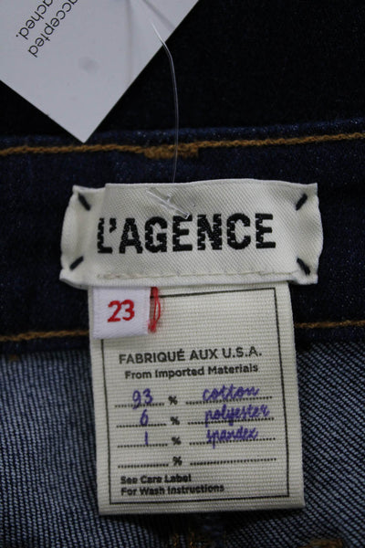 L Agence Women Flared Jeans High Rise Blue Cotton Inseam 33 Size 23