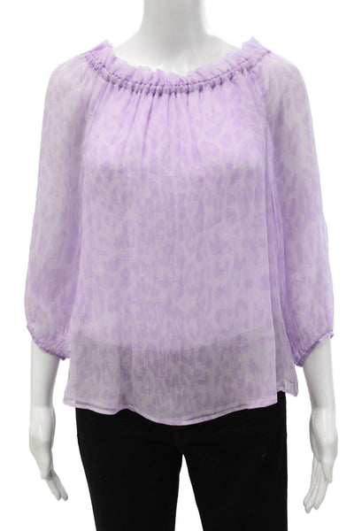Paola Zuin Women Off the Shoulder Silk Leopard Print Purple Blouse Size 40