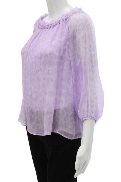 Paola Zuin Women Off the Shoulder Silk Leopard Print Purple Blouse Size 40