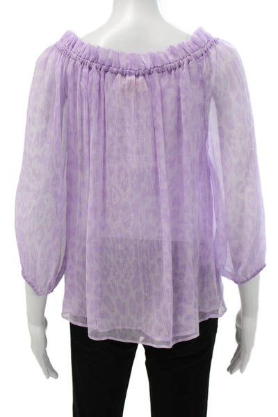 Paola Zuin Women Off the Shoulder Silk Leopard Print Purple Blouse Size 40