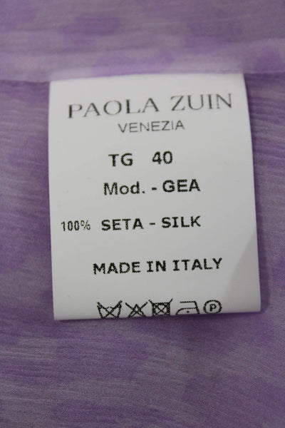 Paola Zuin Women Off the Shoulder Silk Leopard Print Purple Blouse Size 40
