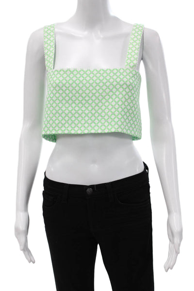 Paola Zuin Women Cropped Tank Green Cotton Square Neck Geometric Size 40