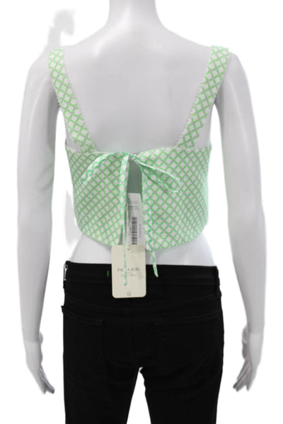 Paola Zuin Women Cropped Tank Green Cotton Square Neck Geometric Size 40