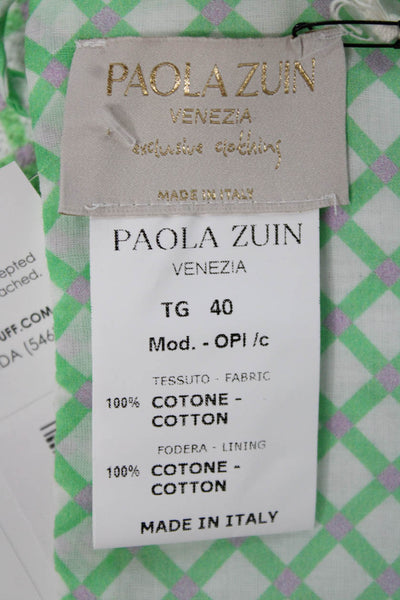 Paola Zuin Women Cropped Tank Green Cotton Square Neck Geometric Size 40