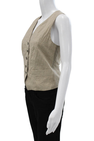 QL2 Women Beige Wool V-Neck Button Vest Sleeveless Solid Fall Size 42