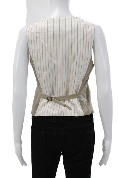 QL2 Women Beige Wool V-Neck Button Vest Sleeveless Solid Fall Size 42