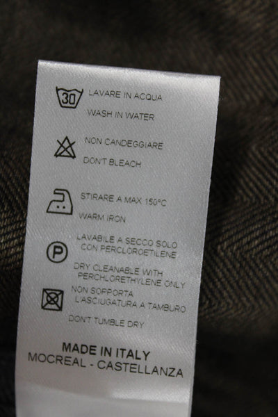 QL2 Women Tunic Button-Up Long Sleeve Linen Collared Gray Herringbone Size 42