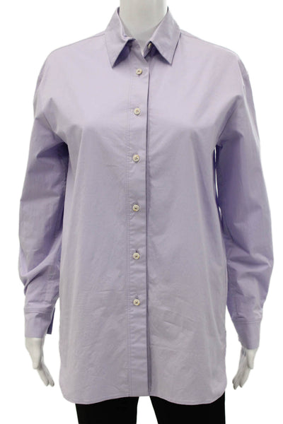 QL2 Women Tunic Button-Up Collared Long Sleeve Cotton Blend Purple Size 42