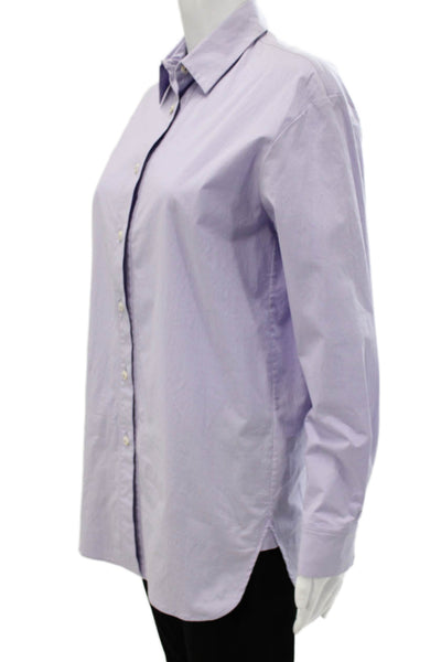 QL2 Women Tunic Button-Up Collared Long Sleeve Cotton Blend Purple Size 42