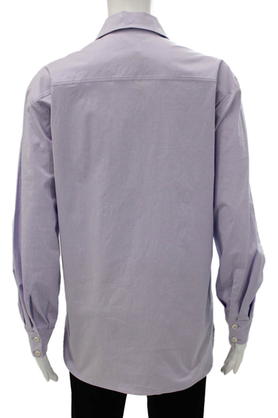 QL2 Women Tunic Button-Up Collared Long Sleeve Cotton Blend Purple Size 42