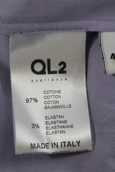 QL2 Women Tunic Button-Up Collared Long Sleeve Cotton Blend Purple Size 42