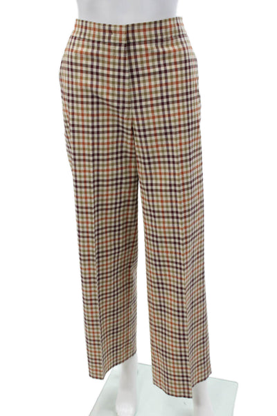 QL2 Womens Dress Pants Multicolor Plaid Check Cotton Blend Button Size 42