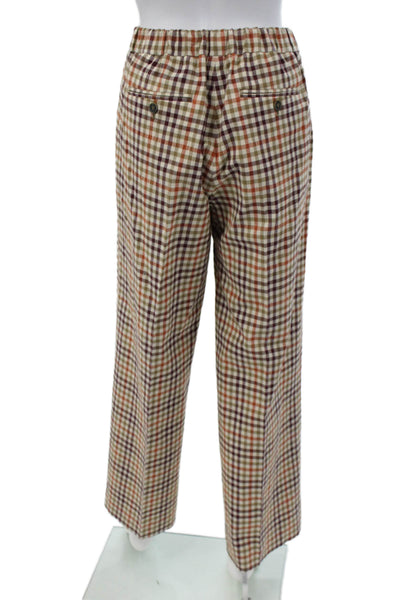 QL2 Womens Dress Pants Multicolor Plaid Check Cotton Blend Button Size 42