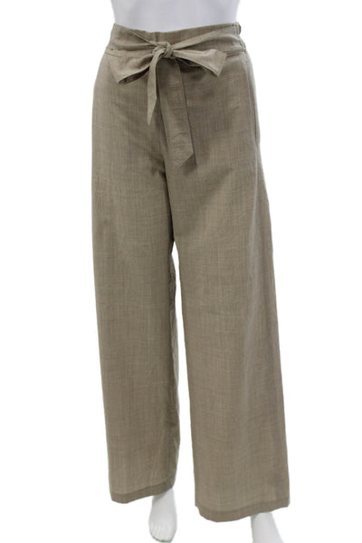 QL2 Unisex Adults Paperbag Wool Pants Beige Tie Waist Inseam 32 Size 42