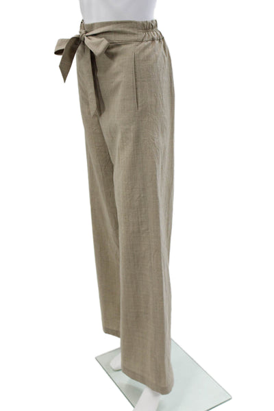 QL2 Unisex Adults Paperbag Wool Pants Beige Tie Waist Inseam 32 Size 42