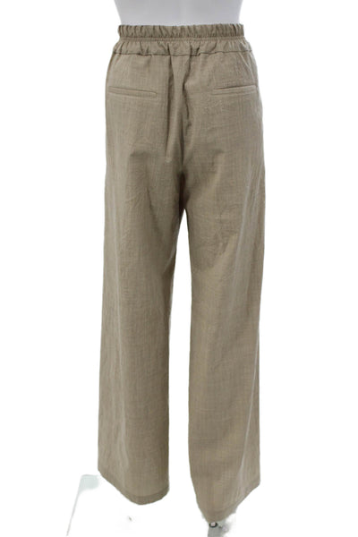 QL2 Unisex Adults Paperbag Wool Pants Beige Tie Waist Inseam 32 Size 42