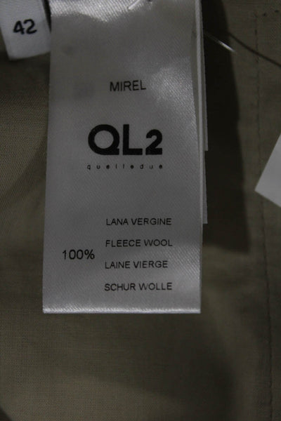 QL2 Unisex Adults Paperbag Wool Pants Beige Tie Waist Inseam 32 Size 42