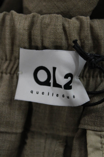 QL2 Unisex Adults Paperbag Wool Pants Beige Tie Waist Inseam 32 Size 42