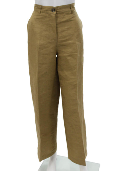 QL2 Women Dress Pants Brown Hemp Button Casual Size 42