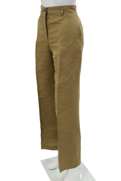 QL2 Women Dress Pants Brown Hemp Button Casual Size 42