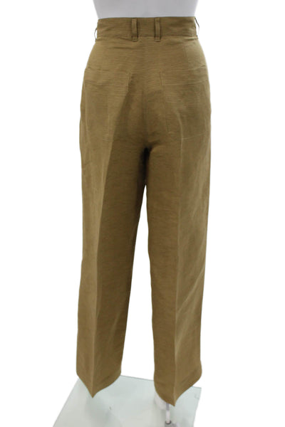 QL2 Women Dress Pants Brown Hemp Button Casual Size 42