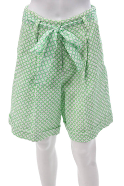 Paola Zuin Womens Green Geometric Cotton Bermuda Shorts Button Size 40