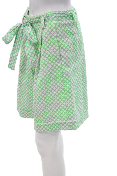 Paola Zuin Womens Green Geometric Cotton Bermuda Shorts Button Size 40