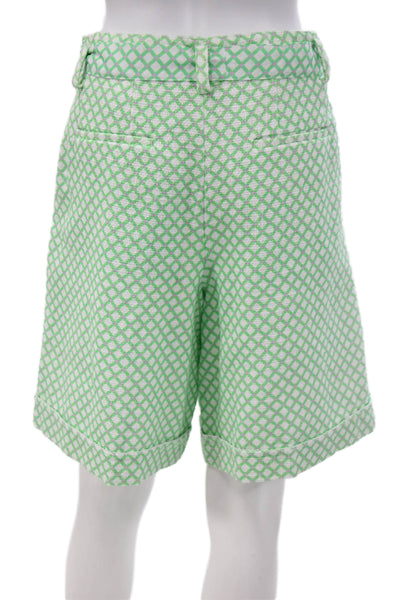 Paola Zuin Womens Green Geometric Cotton Bermuda Shorts Button Size 40