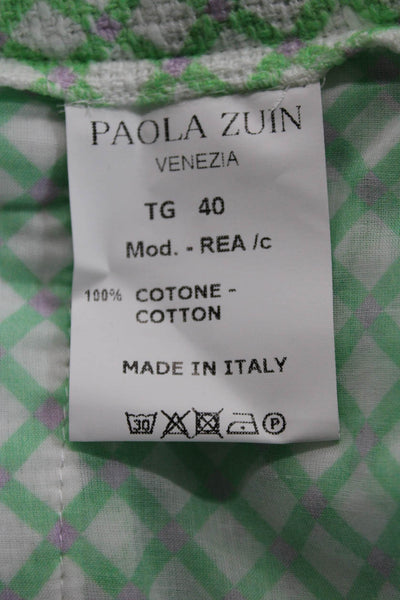 Paola Zuin Womens Green Geometric Cotton Bermuda Shorts Button Size 40
