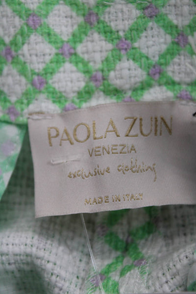 Paola Zuin Womens Green Geometric Cotton Bermuda Shorts Button Size 40