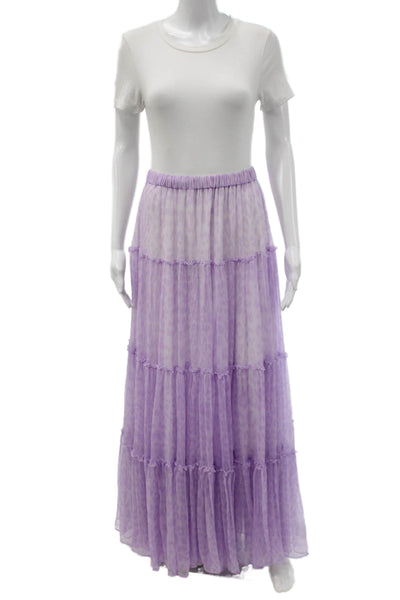 Paola Zuin Women Maxi Skirt Purple Silk Animal Print Size 40