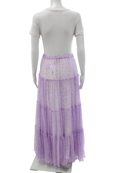 Paola Zuin Women Maxi Skirt Purple Silk Animal Print Size 40